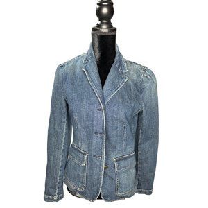 Lauren Ralph Lauren Jacket Womens 8 Blue Jean Denim Blazer 3 Button Front